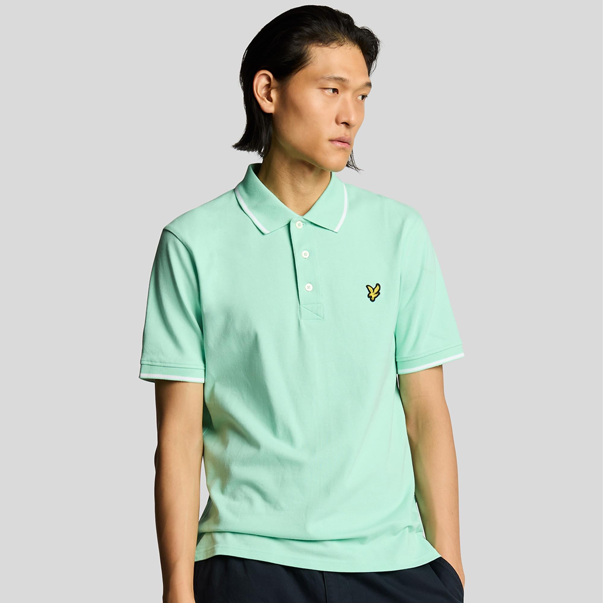 Lyle & Scott Tipped Mens Polo Shirt Aquamarine/White
